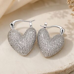 aros corazón brillante de acero blanco con zirkonios