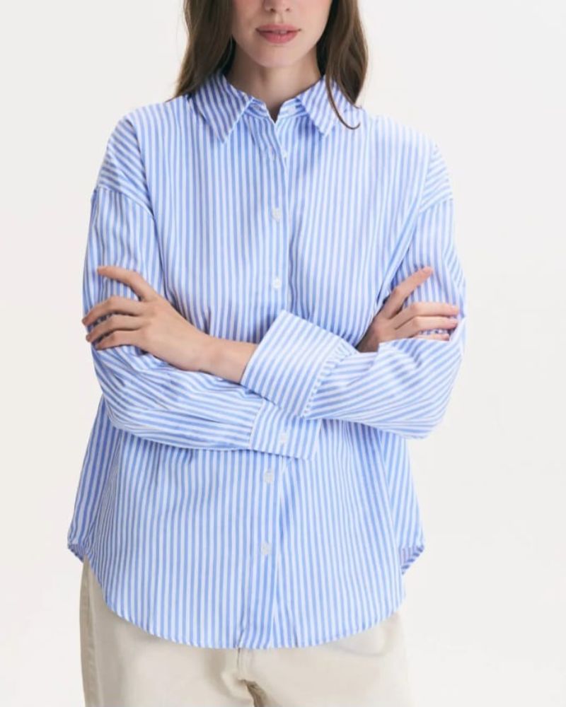 camisa oversize rayas celeste sky